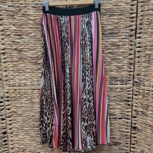 Cristina Lei Pleated Midi Skirt Leopard Print Pink Black Yellow Size Small